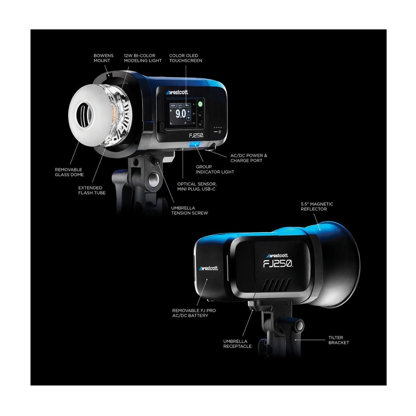 Westcott FJ250 250W Strobe 1-Light Backpack Kit with FJ-X3 M Multi-Brand Wireless Trigger