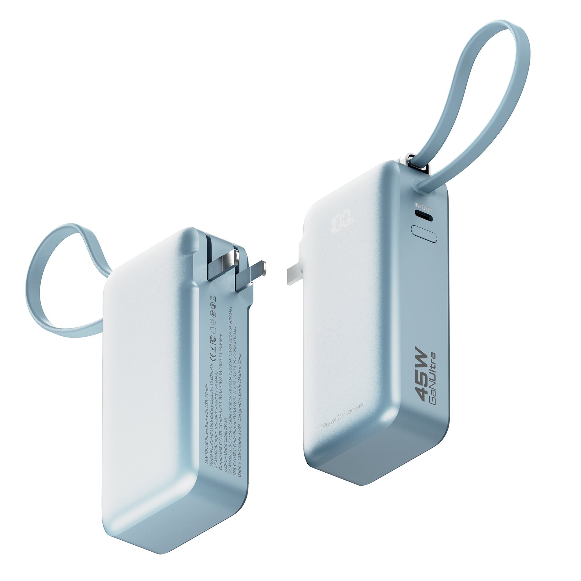 ReelCharge 10,000 mAh 65W Power Bank Flex (Cool Blue)