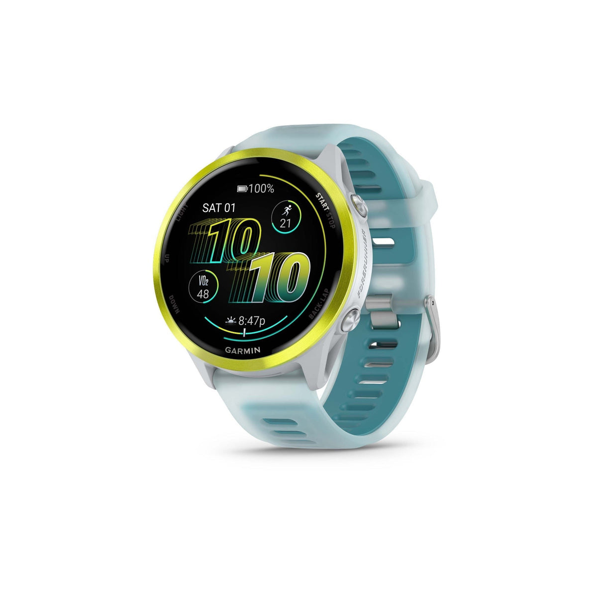Garmin Forerunner 570 47mm (Yellow/Turquoise) GPS Smartwatch with Earbuds Bundle