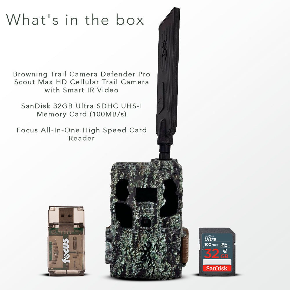 Browning Trail Camera Defender Pro Scout Max HD Cellular Trail Camera with Smart IR Video Bundle