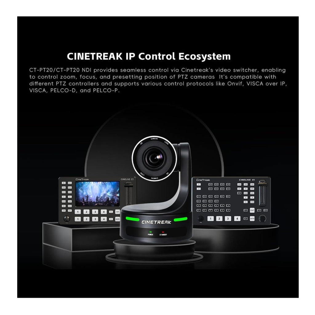 CineTreak CT-PT12NDI PTZ Camera - 1080p60, 12x Optical Zoom, AI Human Tracking