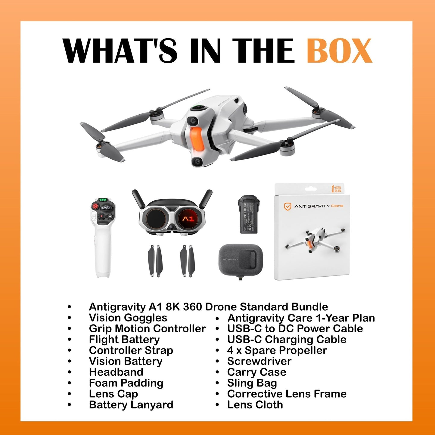 Antigravity A1 8K 360 Drone Standard Bundle with 1-Year Plan Drone Protection