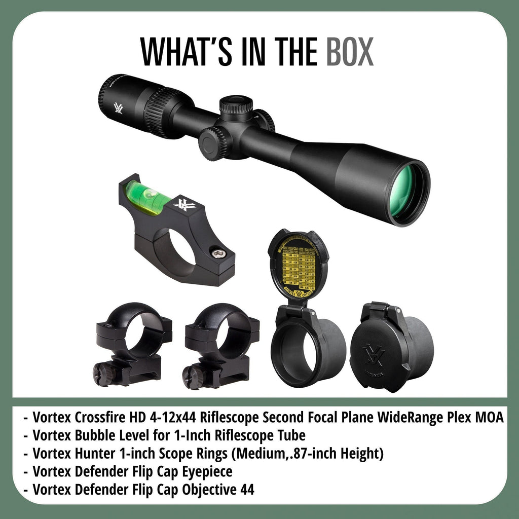 Vortex Optics Crossfire HD 4-12x44 WideRange Plex MOA Bundle with Accessories