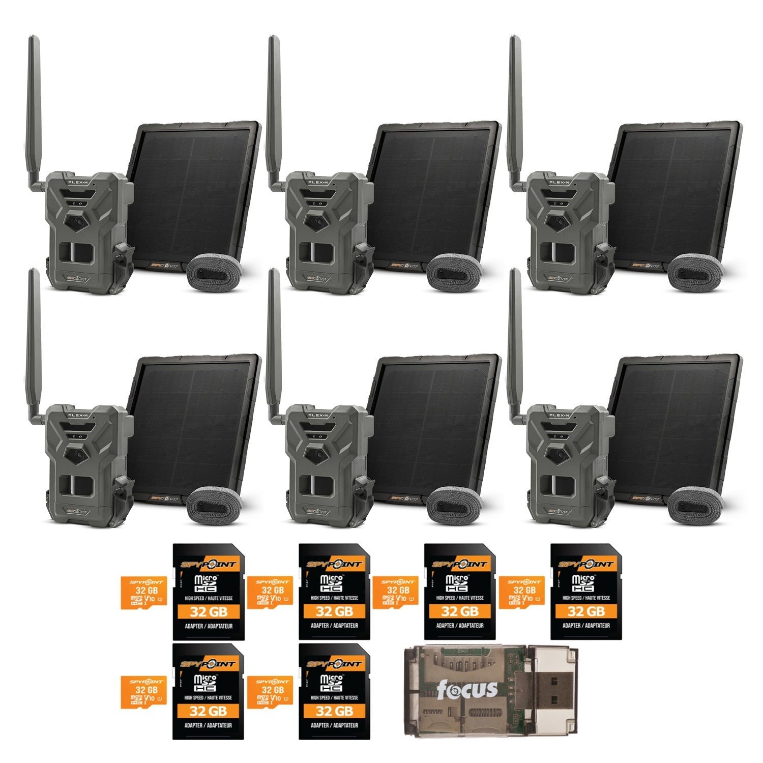 Spypoint FLEX-M Trail Camera, SPLB-10 Solar Panel with Accessories (6 Pack)