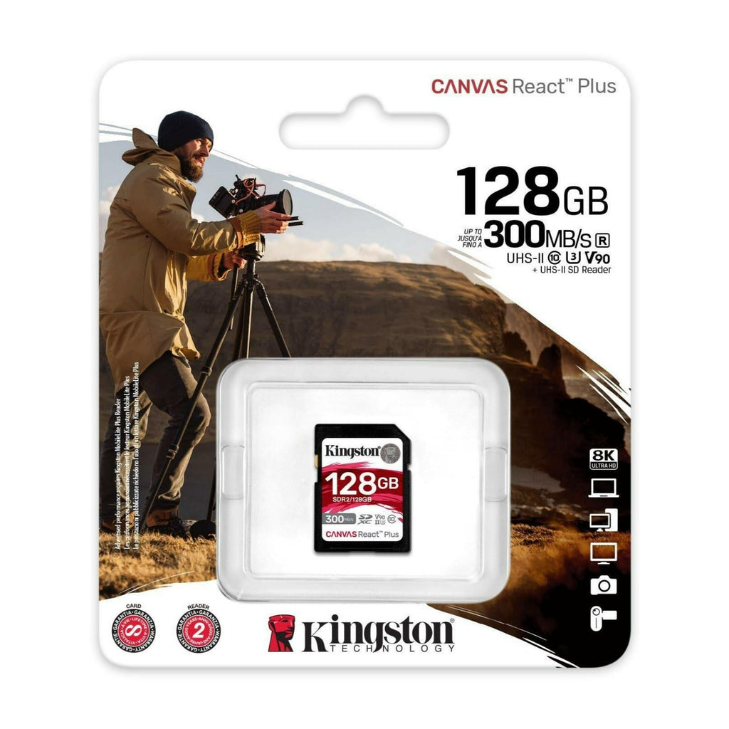 Kingston Canvas React Plus 128GB U3 V90 SDXC UHS-II SD Card 2-Pack Bundle