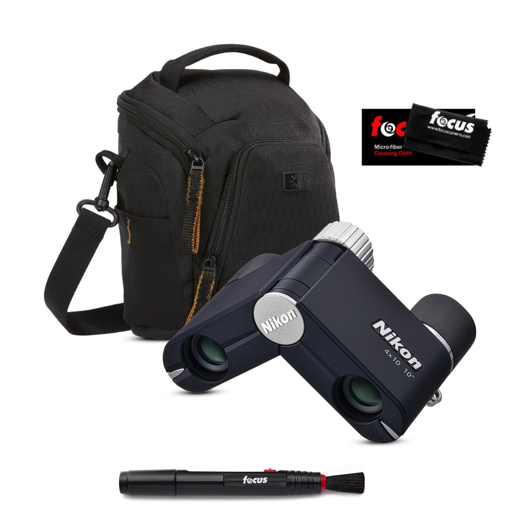 Nikon 4x10D CF 4x Pocket Binoculars (Dark Navy) with Accessories Bundle