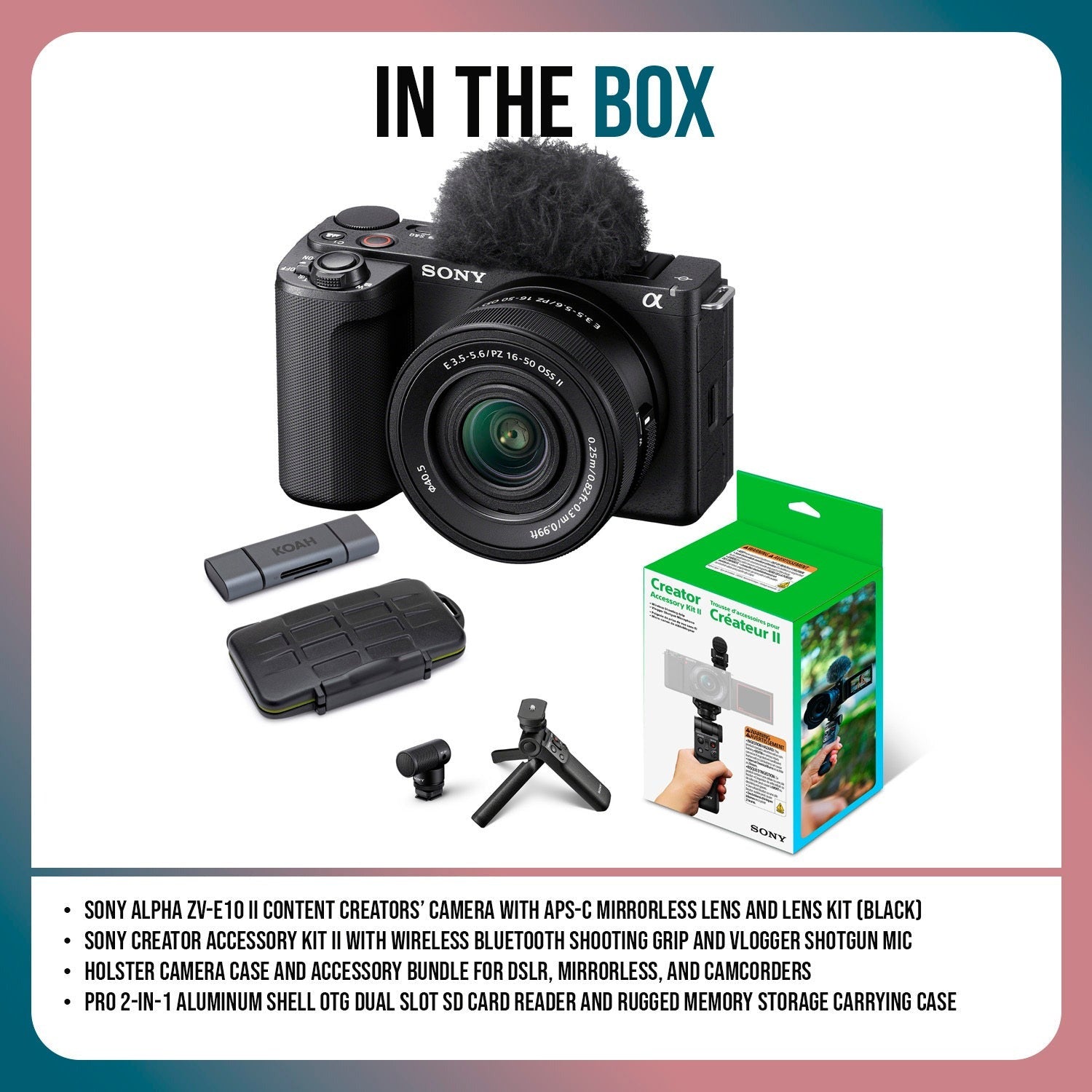 Sony Alpha ZV E10 II Content Creators Black Camera with Mirrorless Lens Bundle