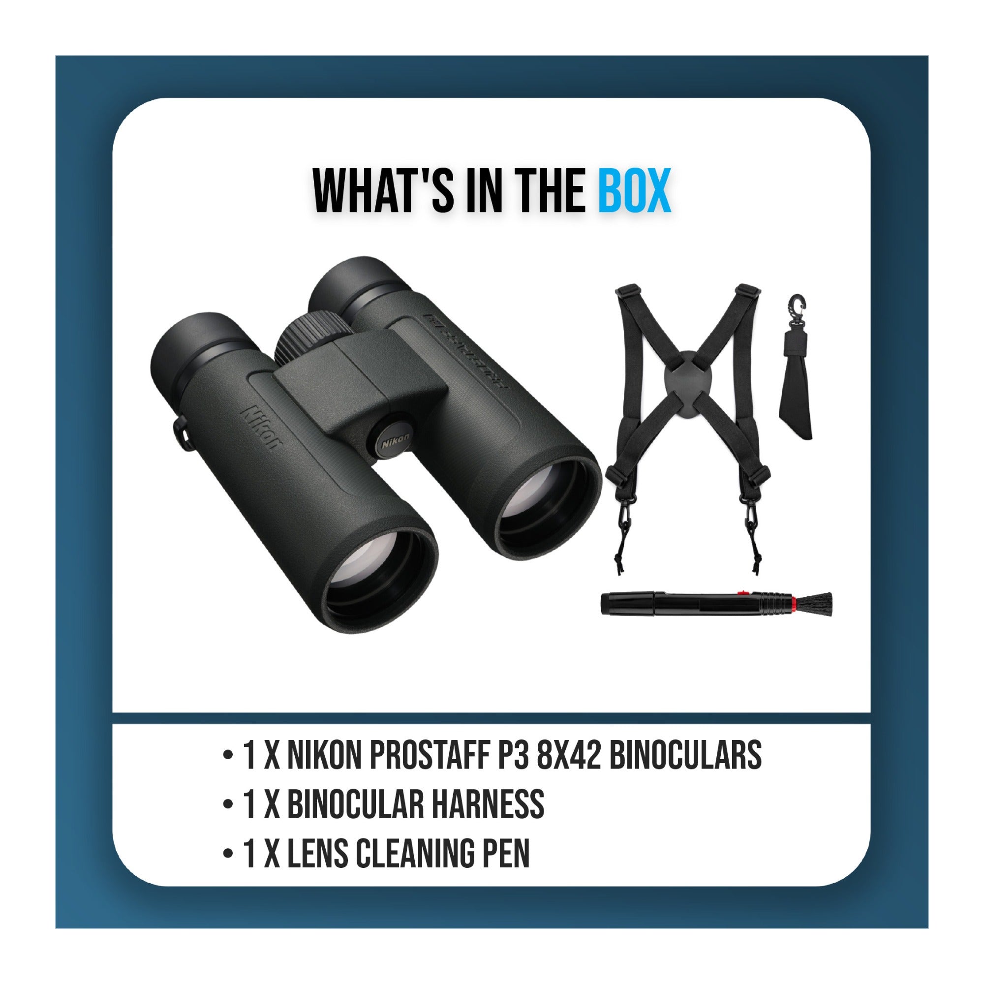 Nikon Prostaff P3 8X42 Binoculars with Harness and Lens Cleaning Pen