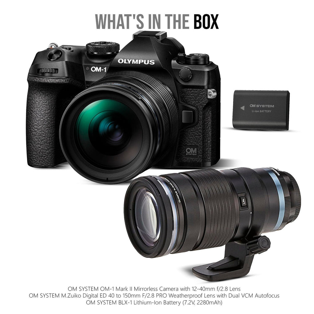 OM SYSTEM OM-1 Mark II Mirrorless Camera with 12-40mm f2.8 Lens with 40-150mm f2.8 Lens Bundle