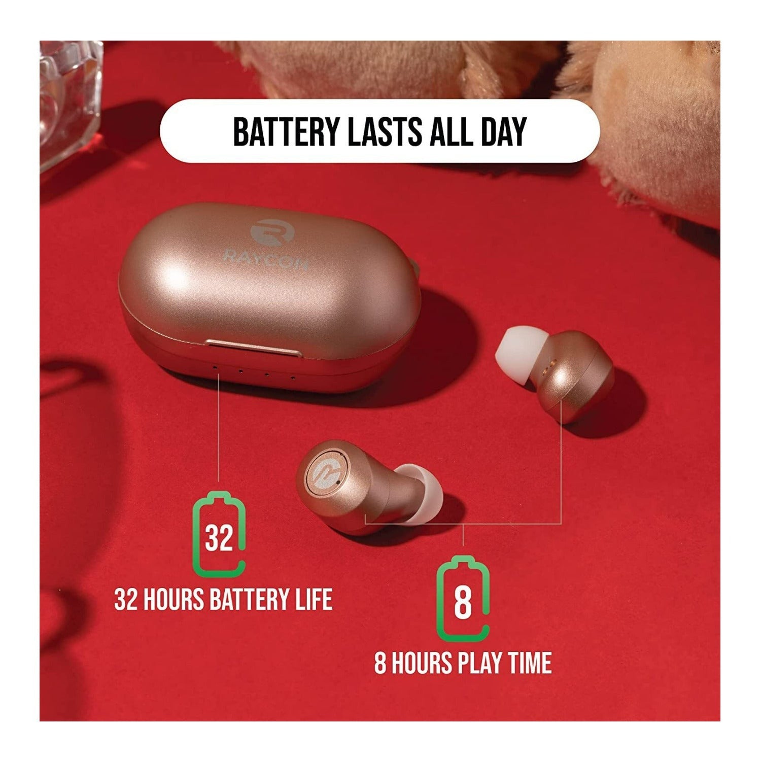Raycon The Everyday Bluetooth Splash Resistant IPX6 Wireless Earbuds (Rose Gold)