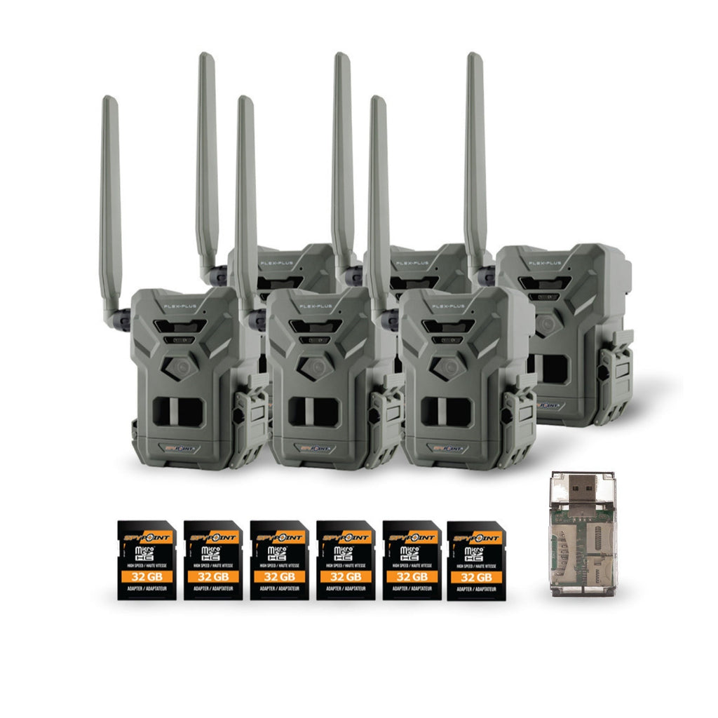Spypoint FLEX-PLUS Cellular Trail Camera with Memory Card (6-Pack) and Reader
