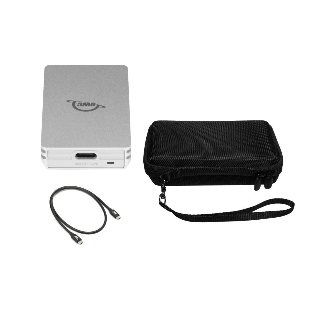 OWC Envoy 1TB Ultra-Portable USB-C NVMe SSD with 1000 MBPS Transfer Speed (Silver) Bundle