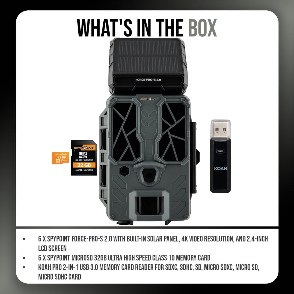 Spypoint FORCE-PRO-S 2.0 Trail Camera (6-Pack) with Accessories Bundle