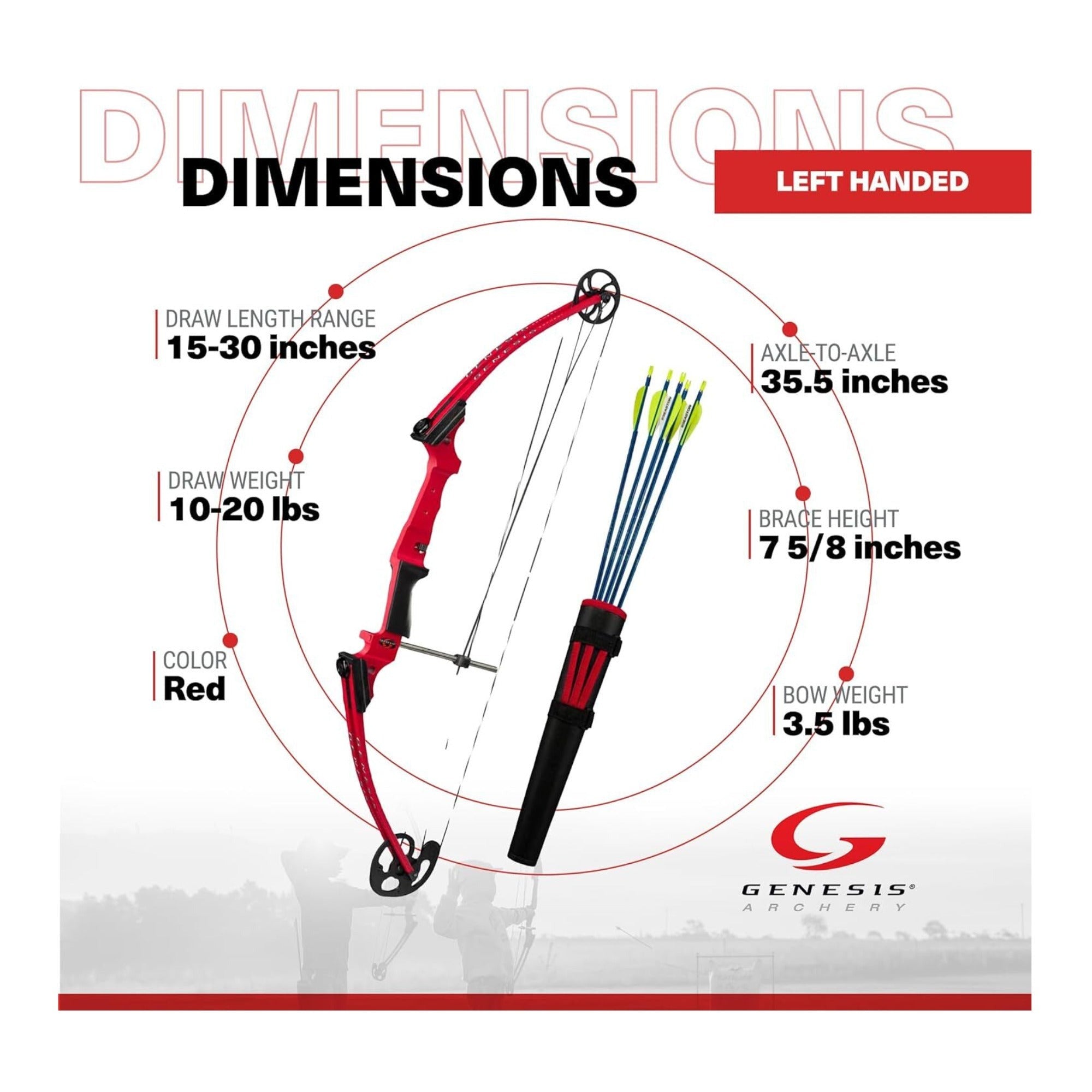 Genesis Bows Original Gen Bow Kit - Left-Hand, Zero Let-Off Design (Red)