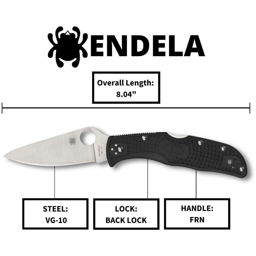 Spyderco Endela Lightweight Folding Knife with VG-10 Steel PlainEdge Blade and Black FRN Handle