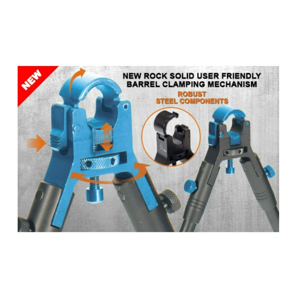 UTG Clamp On Black Bipod with 8.7 to 10.2 Inch Center Height and Aluminum Body
