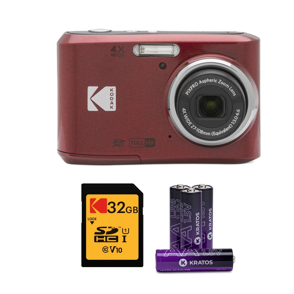 Kodak PIXPRO FZ45 Friendly Zoom Digital Camera (Red) Memory Card and Batteries