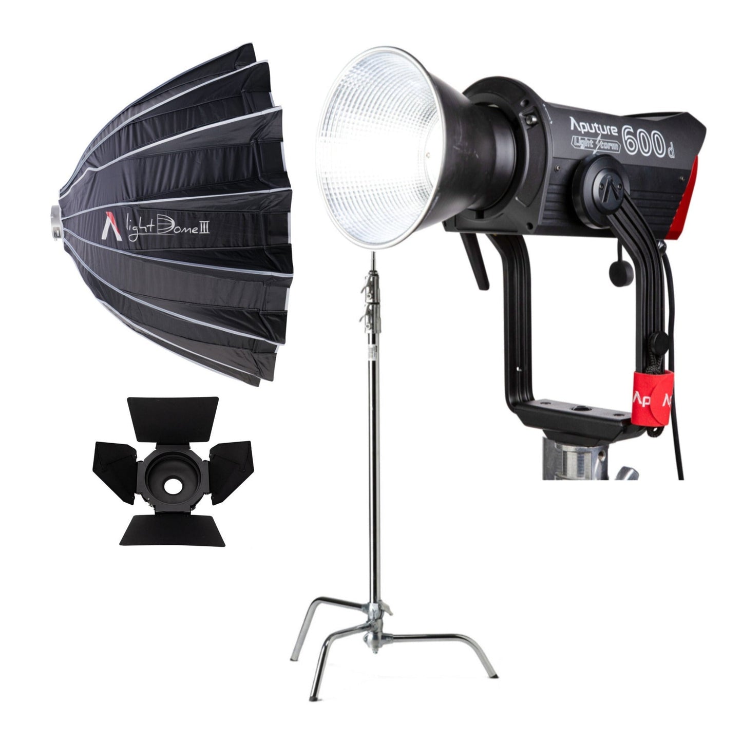 Aputure LS 600d Daylight LED Monolight (V-Mount) with C-Stand, F10 Barndoors, Light Dome III