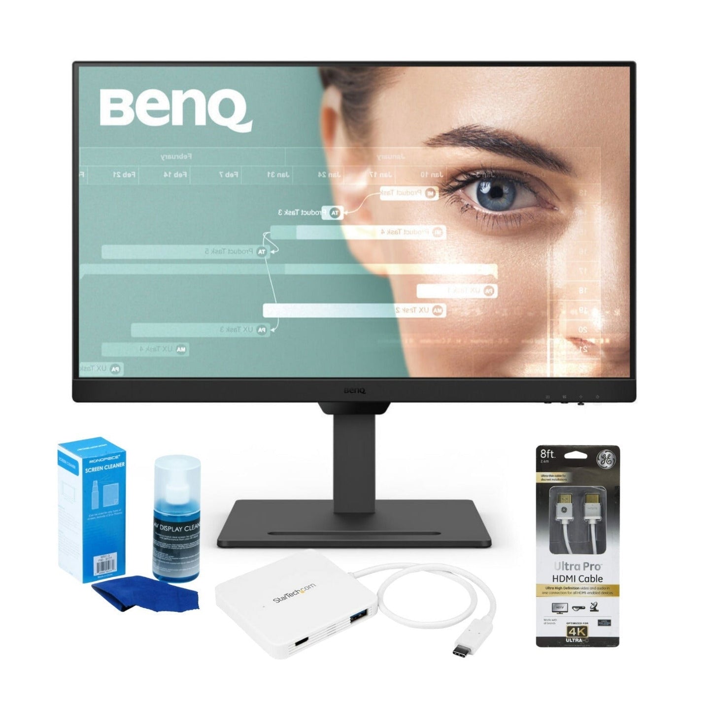 BenQ GW2790T 27-In 100Hz FHD Eye-Care Monitor (Black) with Screen Cleaner HDMI Cable and USB-C Hub