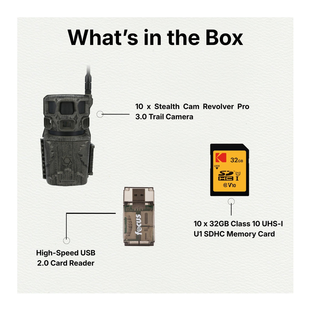 Stealth Cam Revolver Pro 3.0 Trail Camera (10-Pack) Bundle with Memory Card