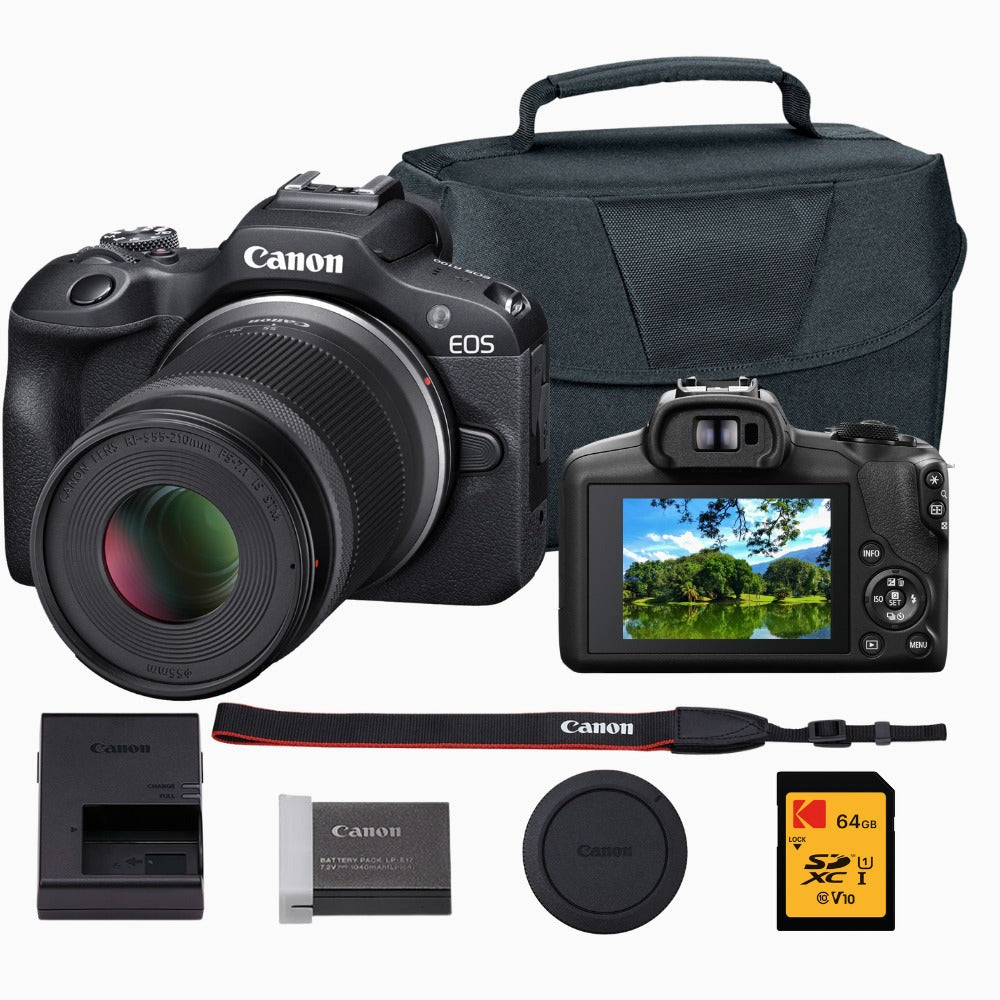 Canon EOS R100 Mirrorless Camera with 18-45mm and 55-210mm Lenses Bundle