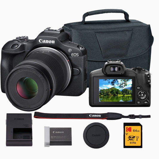 Canon EOS R100 Mirrorless Camera with 18-45mm and 55-210mm Lenses Bundle