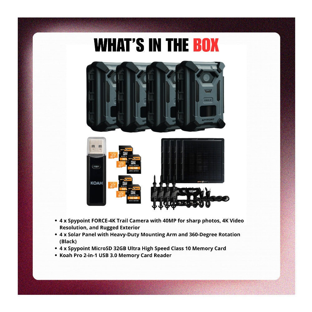 Spypoint FORCE-4K Trail Camera with 40MP, 4K Resolution and Accessories Bundle