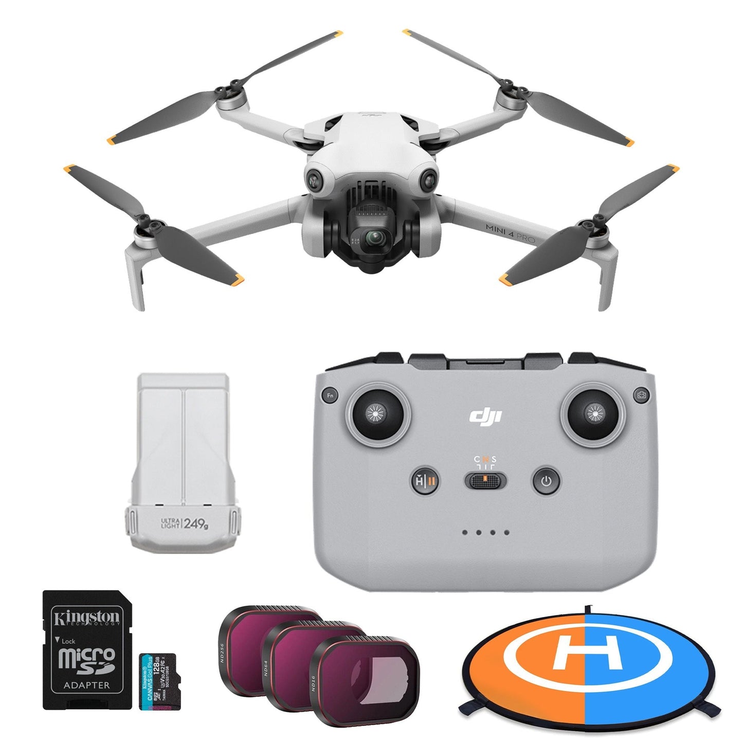 DJI Mini 4 Pro Drone with RC-N2 Controller with ND Filters Set, Landing Pad, and 128GB MicroSD Card