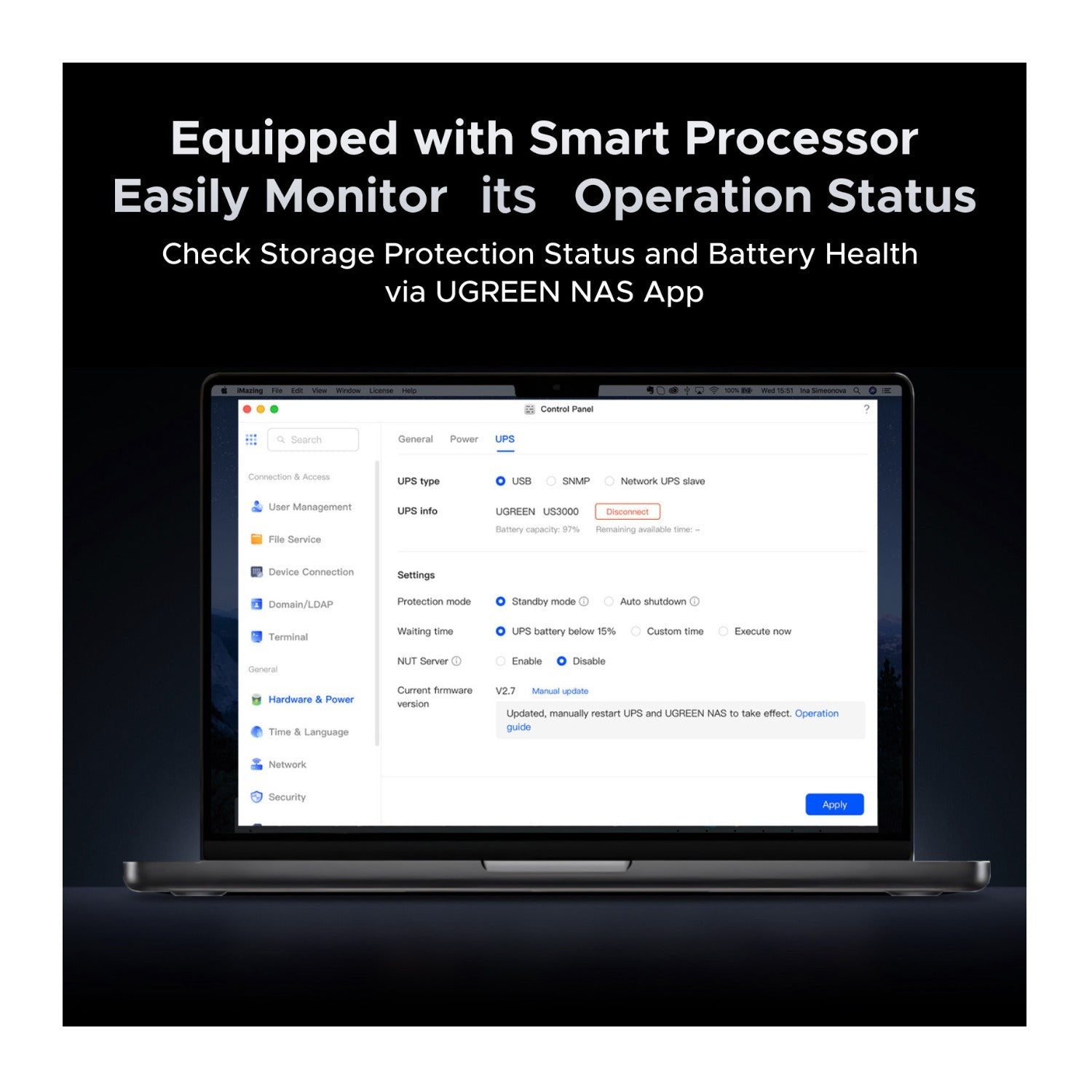 UGREEN US3000 NAS 120W DC UPS with Zero Second Transfer Time (12000mAh)