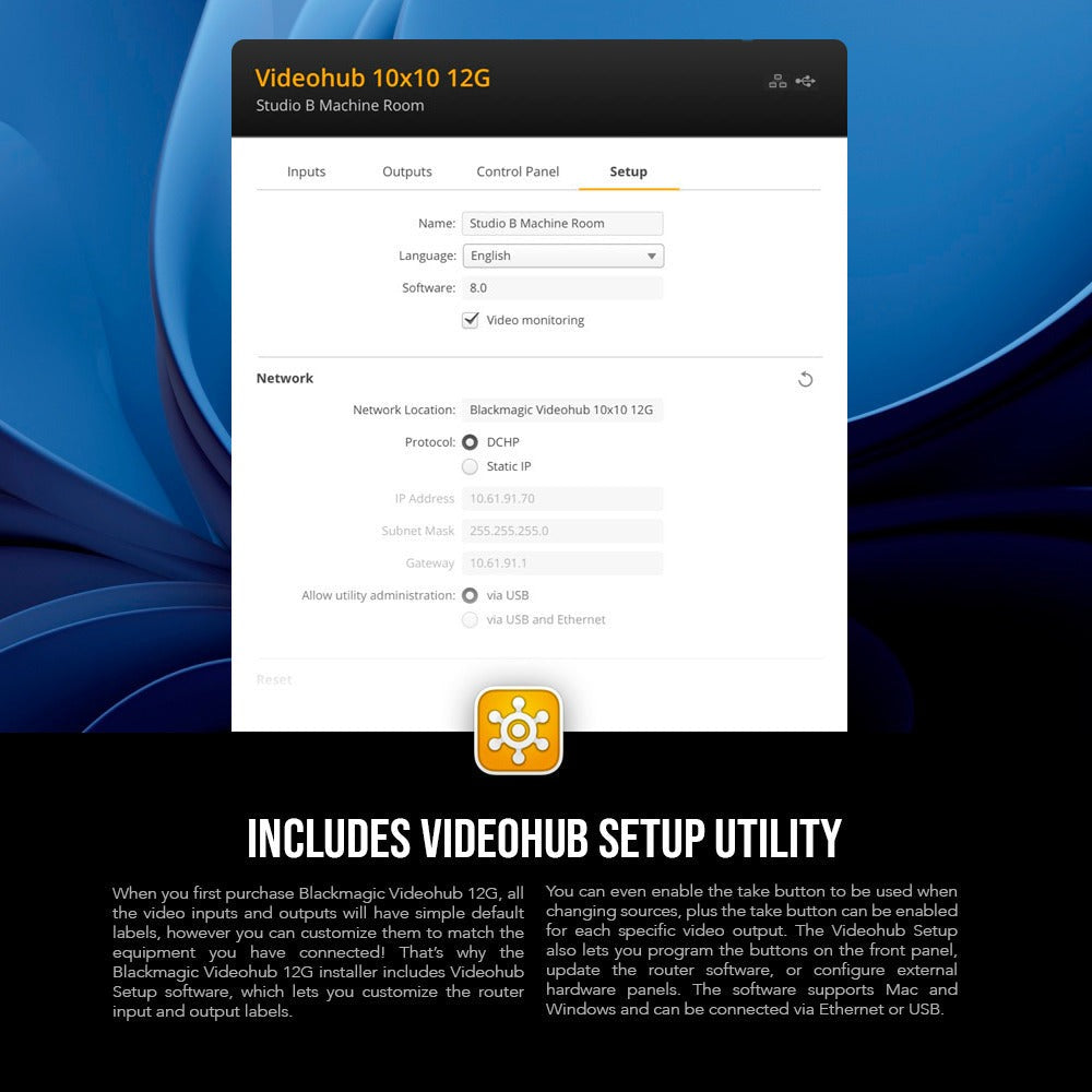 Blackmagic Design Videohub 10x10 12G Zero-Latency Video Router