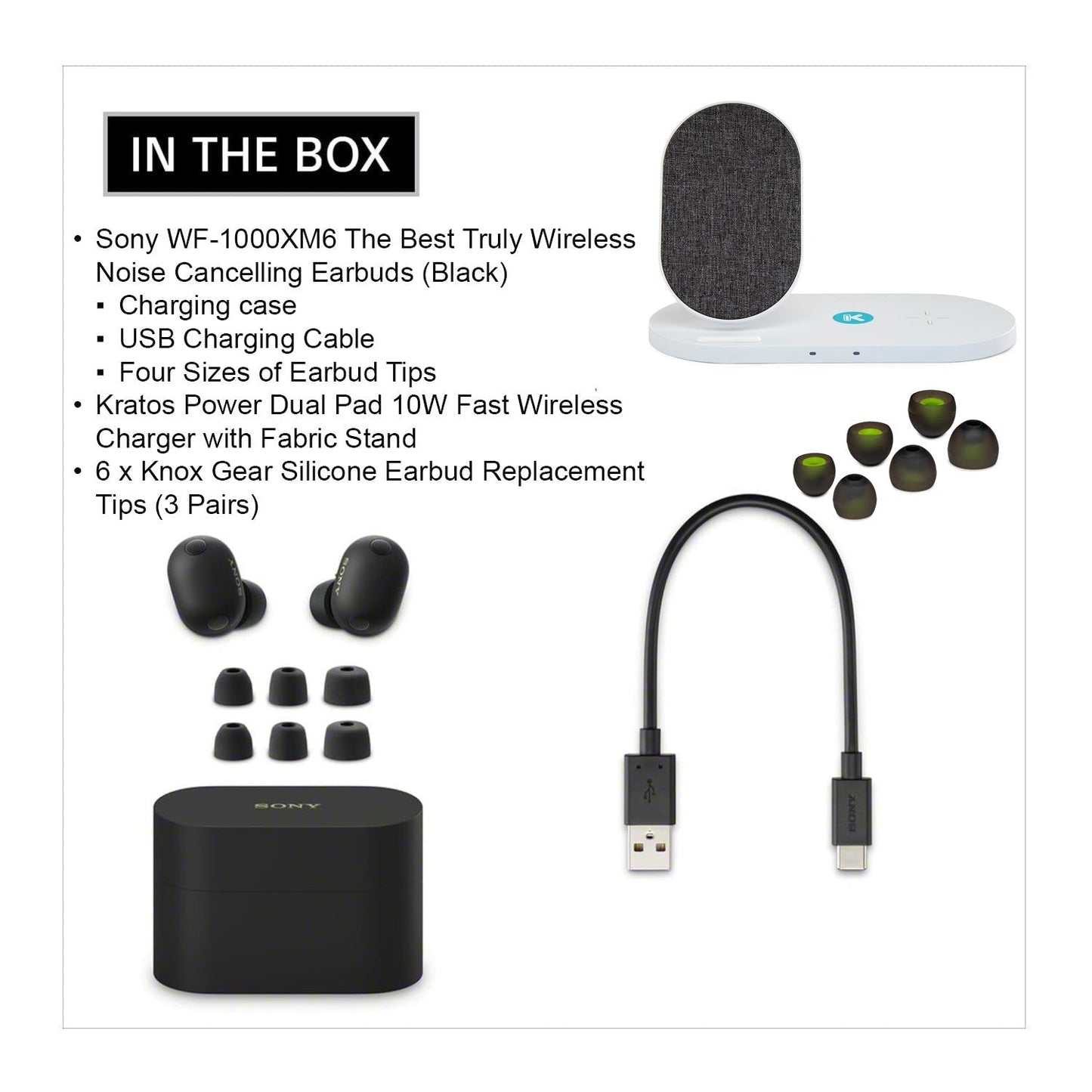 Sony WF-1000XM6 Wireless Earbuds (Black) with Accessories Bundle