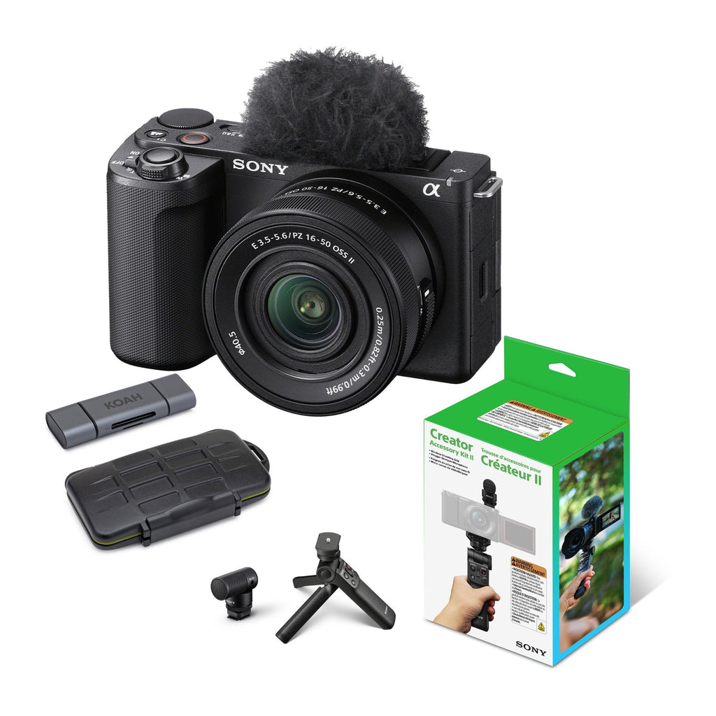 Sony Alpha ZV E10 II Content Creators Black Camera with Mirrorless Lens Bundle