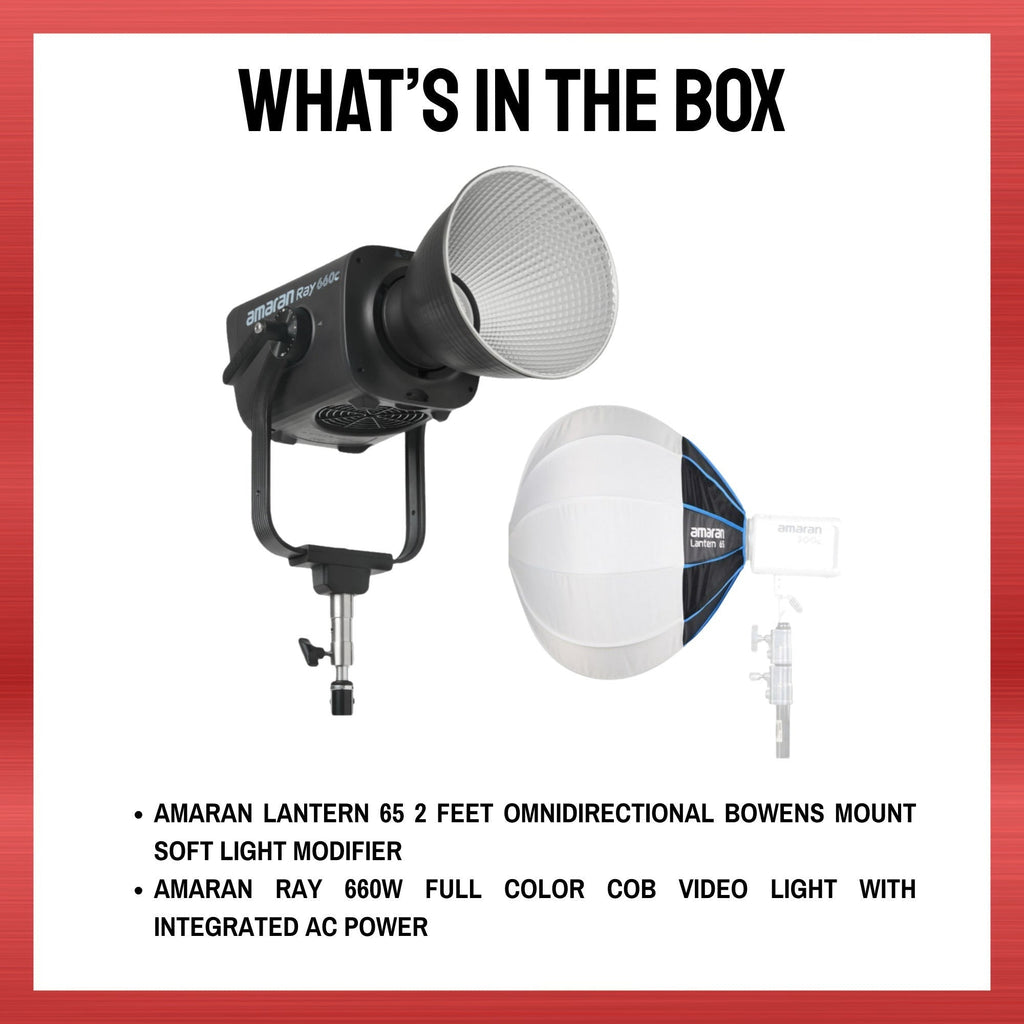 Amaran Ray 660W Full-Color COB Video Light Bundle with 2-Feet Lantern 65 Softbox