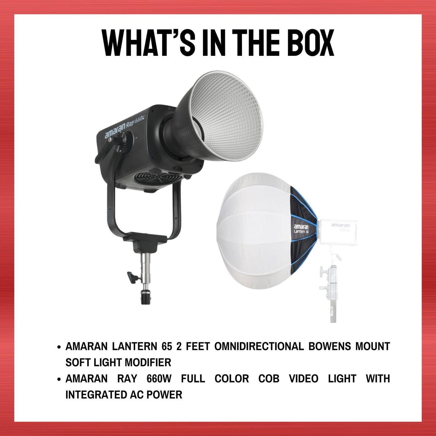 Amaran Ray 660W Full-Color COB Video Light Bundle with 2-Feet Lantern 65 Softbox