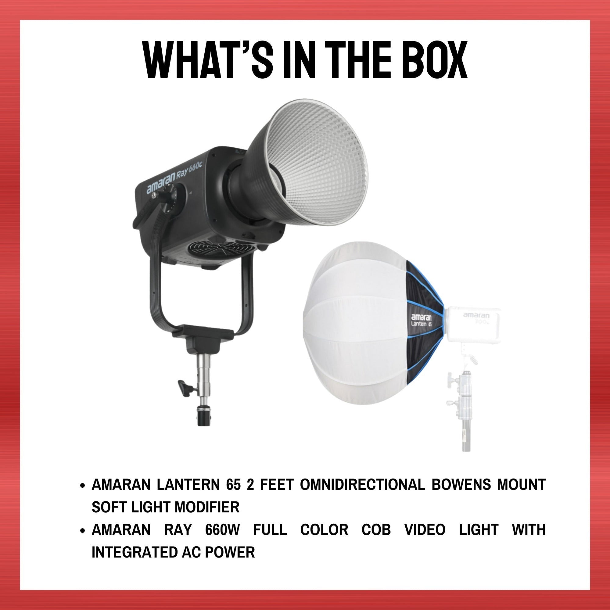 Amaran Ray 660W Full-Color COB Video Light Bundle with 2-Feet Lantern 65 Softbox