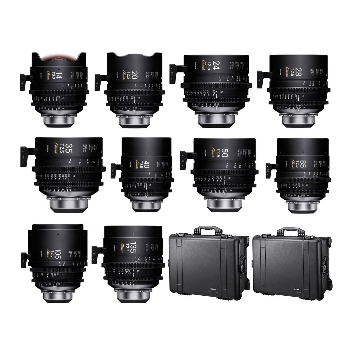 Sigma FF Classic Prime Line 10-Lens Kit (Feet Markings) with Two Hard Cases