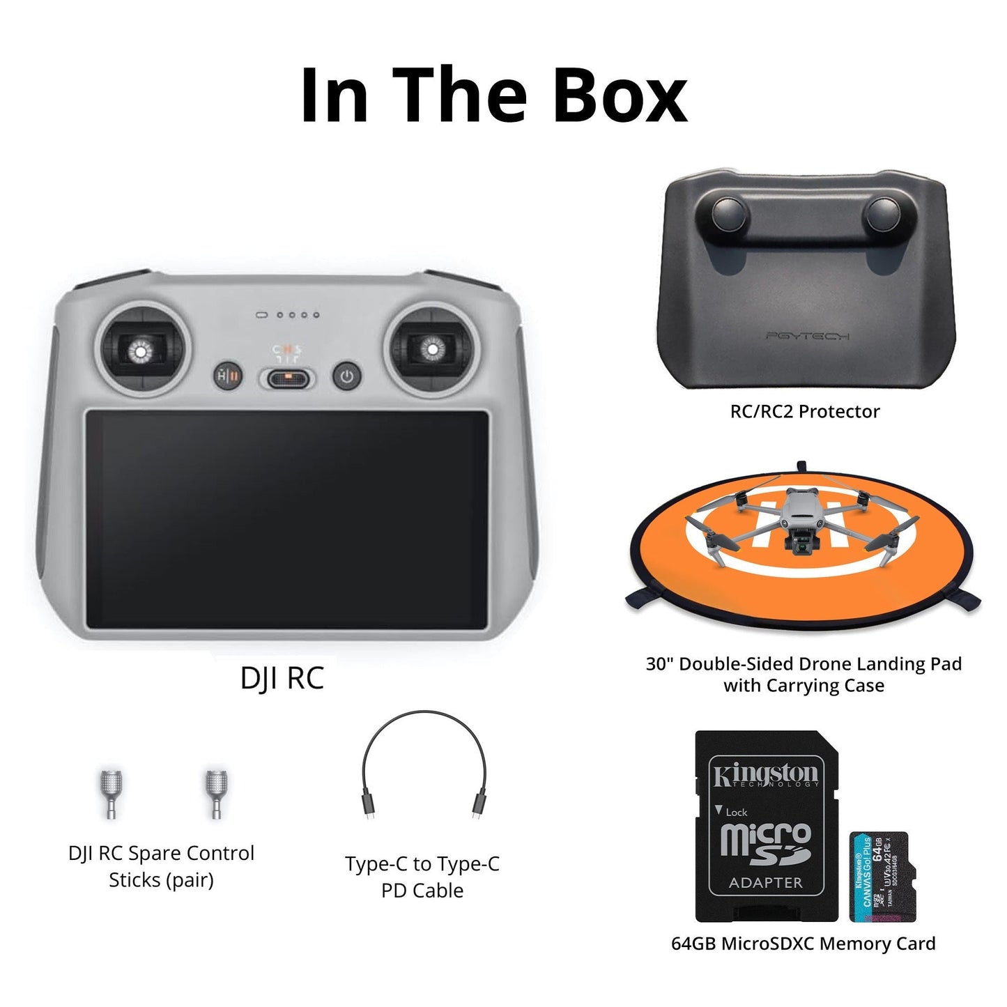 DJI RC Lightweight FHD Remote Controller for DJI Drones with 64GB SD Card, Cover, and Landing Pad