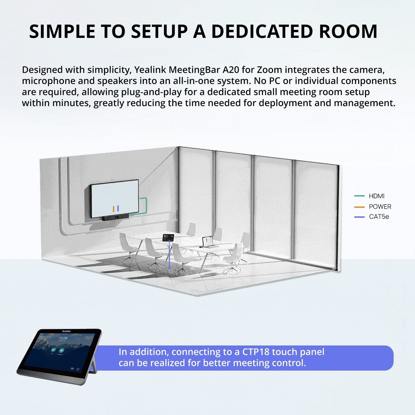 Yealink A20 MeetingBar and CTP18 Collaboration Touch Panel with Microfiber Cleaning Cloth Bundle