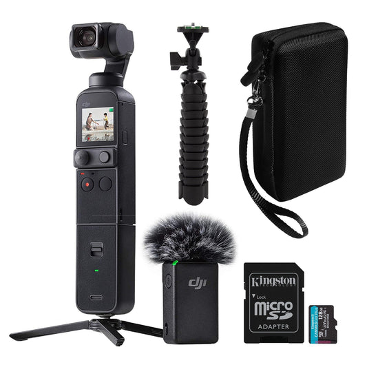 DJI Pocket 2 Compact Camera and Gimbal Creator Combo with 128GB SD Card, Case, and Spider Tripod
