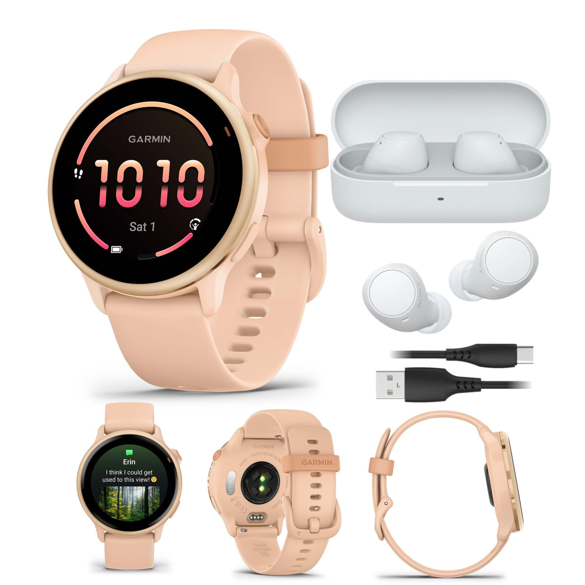 Garmin vivoactive 6 GPS Smartwatch (Metallic Pink) with Wireless Earbuds Bundle