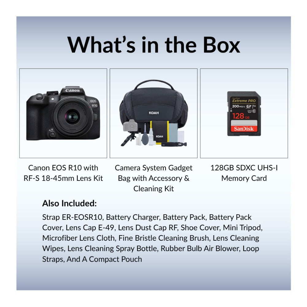 Canon EOS R10 Mirrorless Camera with RF-S 18-45mm Lens Kit and Accessories