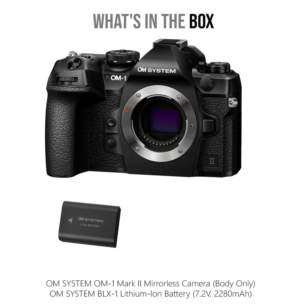 OM SYSTEM OM-1 Mark II Mirrorless Camera (Body Only) with BLX-1 LI Battery Bundle