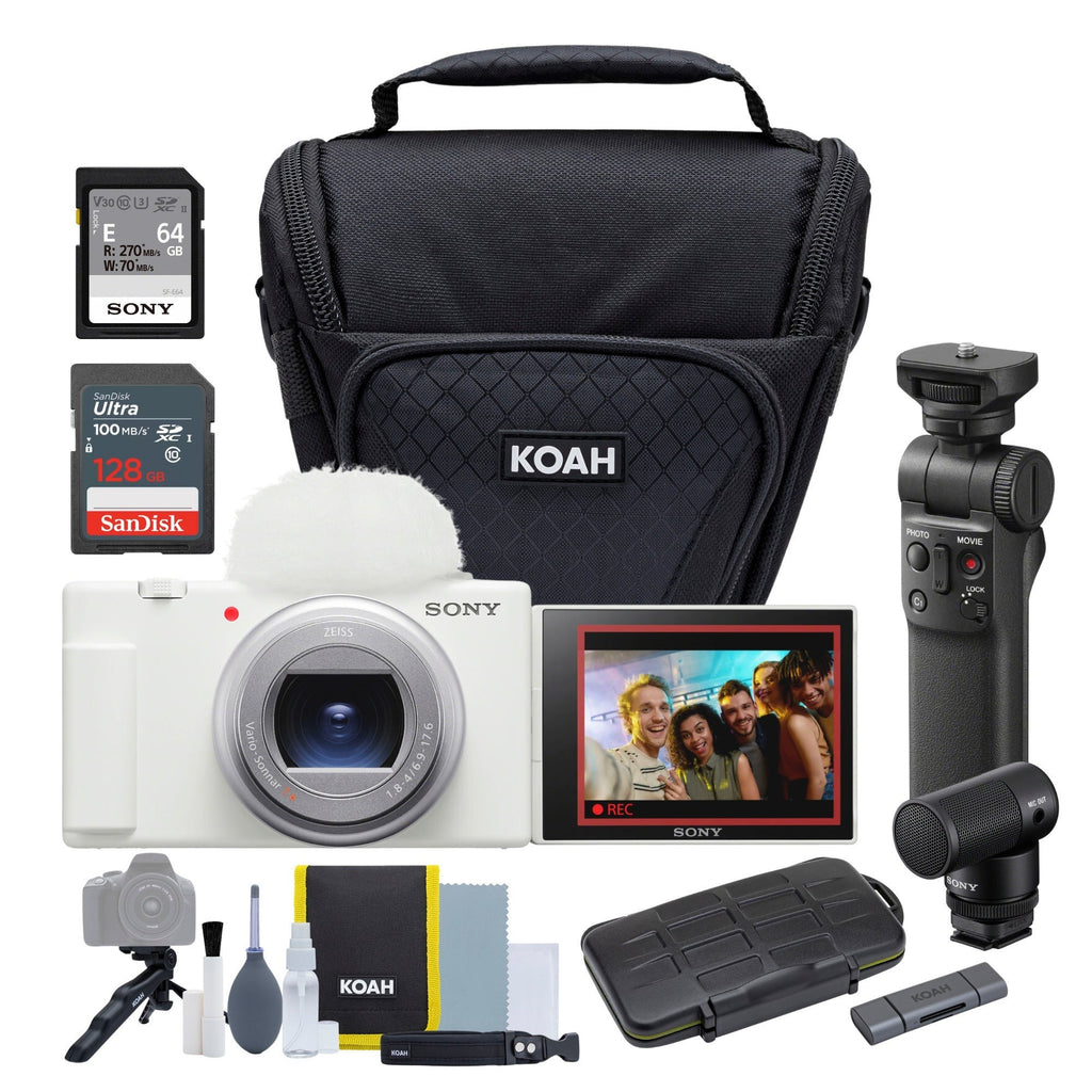 Sony ZV-1 II Vlog Camera (White) with Vlogger Kit and Case Bundle