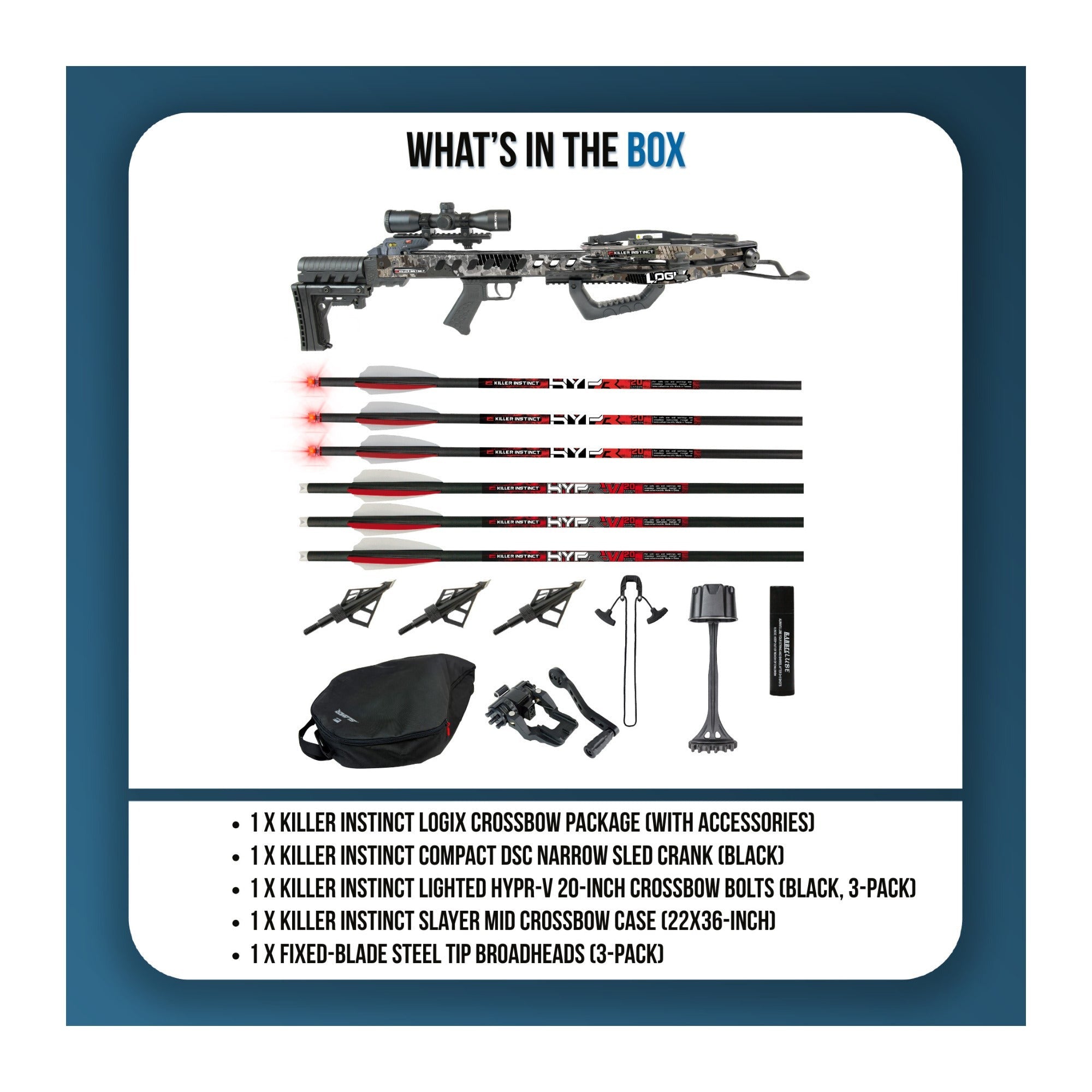 Killer Instinct LogiX DC 435 FPS Crossbow Bundle with Crank, Bolts, Case and Broadheads