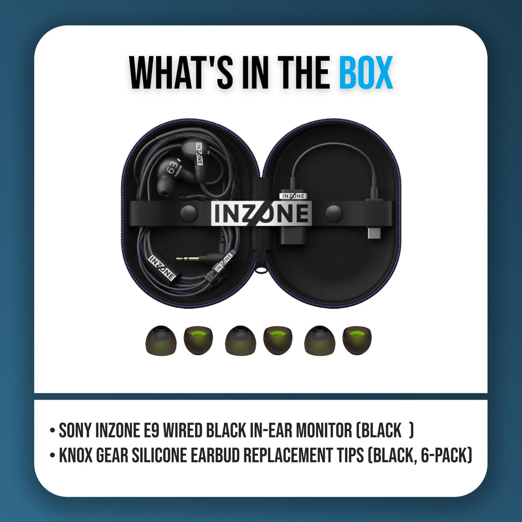 Sony INZONE E9 Wired Black in-Ear Monitor Bundle with 6 Earbud Replacement Tips