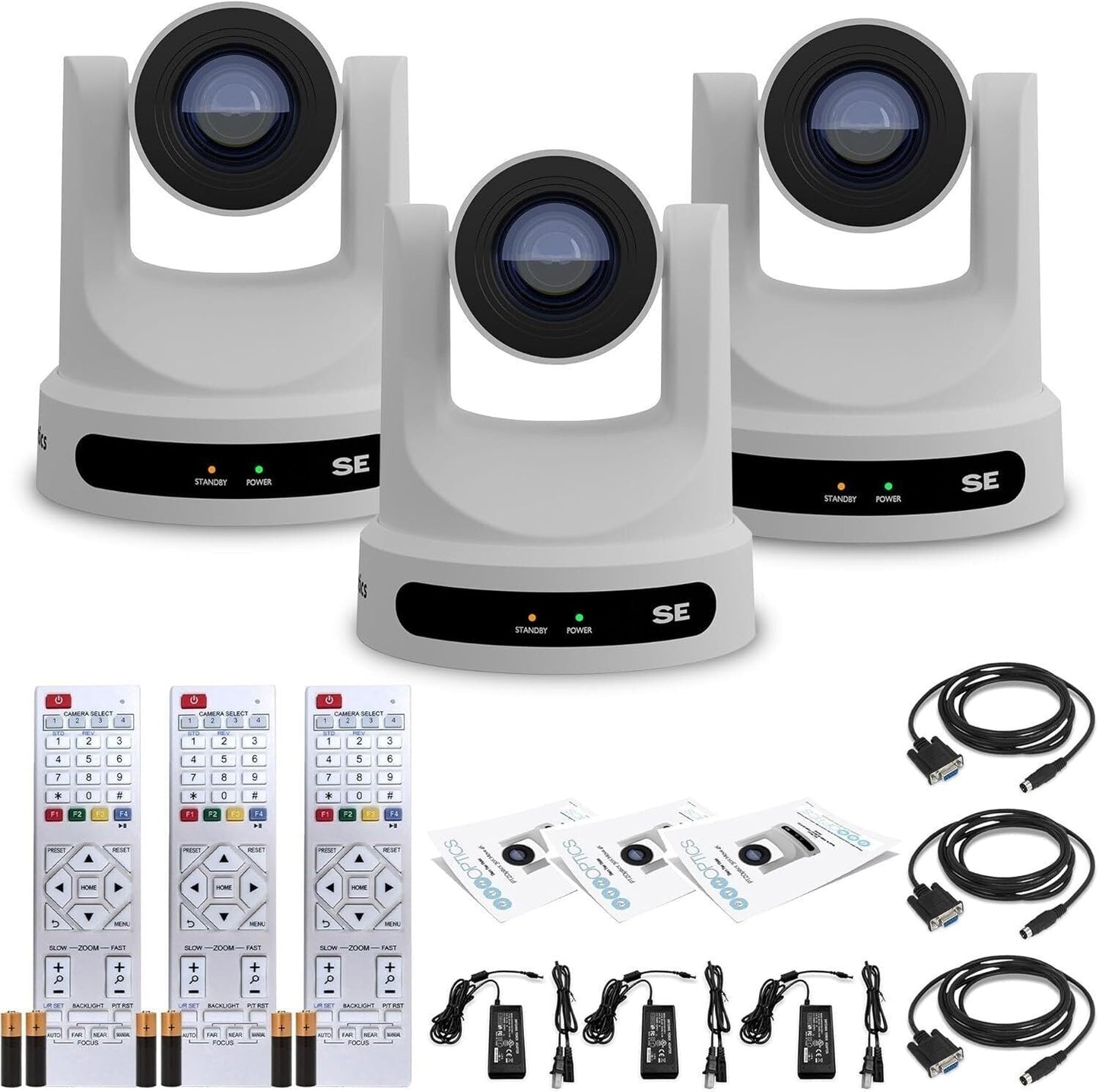 PTZOptics Move SE 30x 1080p Full HD Advanced PTZ Auto-Tracking Zoom Camera (White, 3-Pack) Bundle