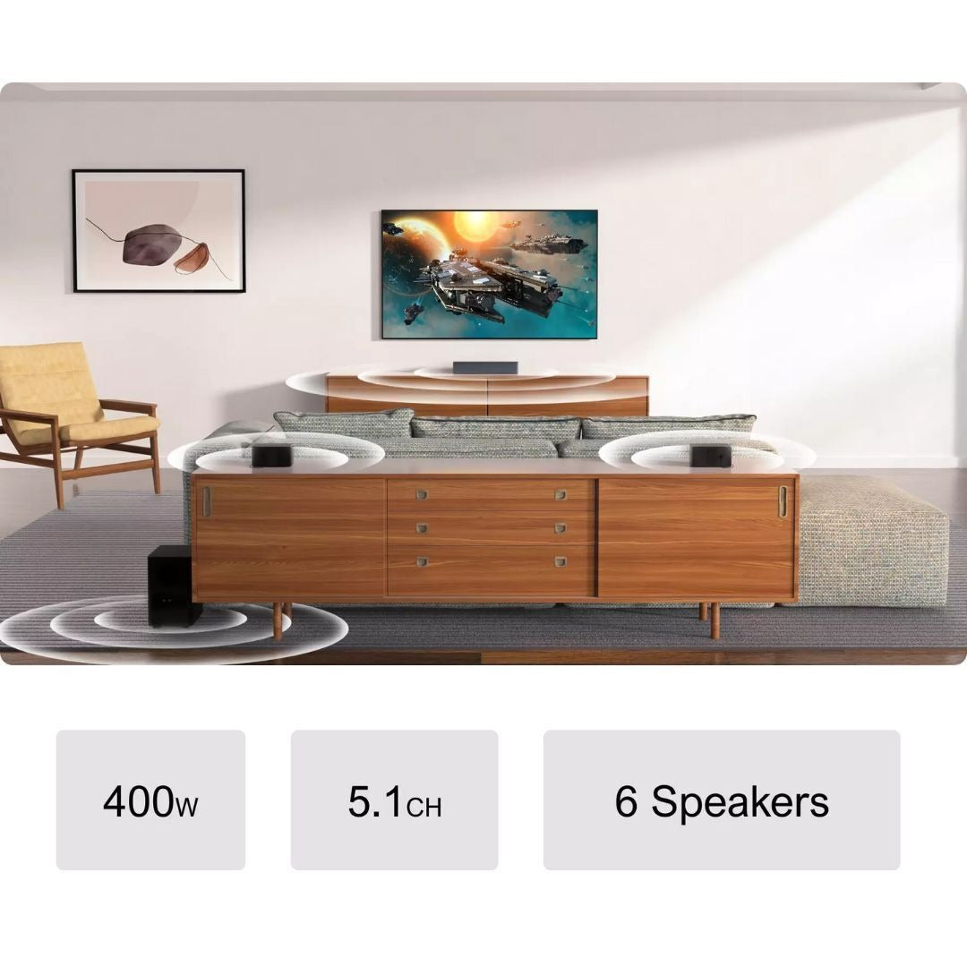 Ultimea Poseidon D50 5.1 Soundbar with 5.25-Inch Bass Subwoofer, SurroundX, and BassMax Technology
