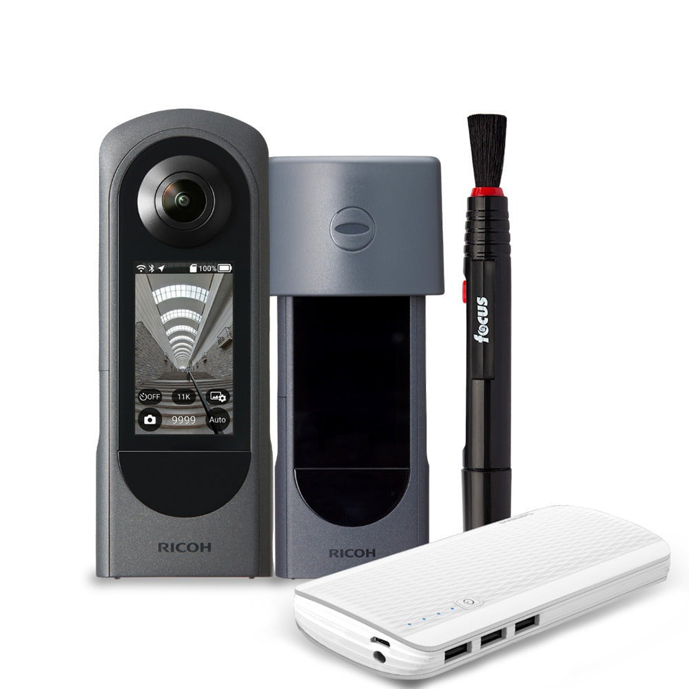 RICOH THETA X 360-Degree Camera Bundle with Lens Cap, Powerbank and Cleaning Pen
