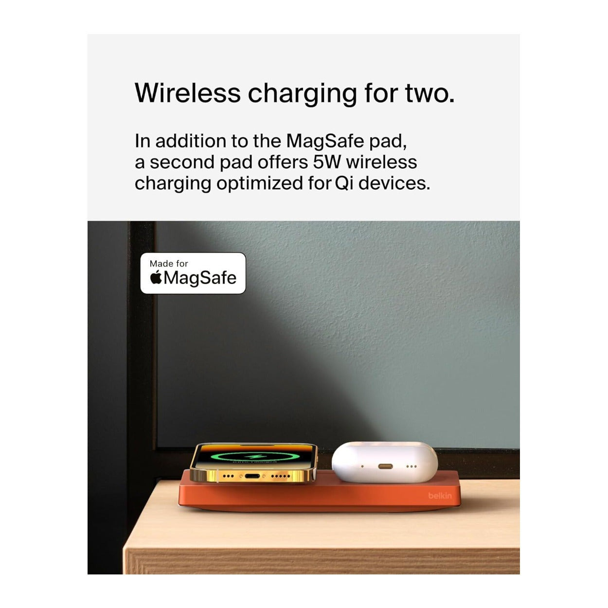 Belkin 2-in-1 MagSafe Wireless Charging Pad with Qi2 15W (Orange)