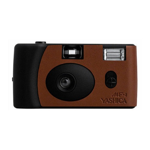 YASHICA MF-1 Snapshot Art 35mm Film Camera Set (Black/Brown Leather)